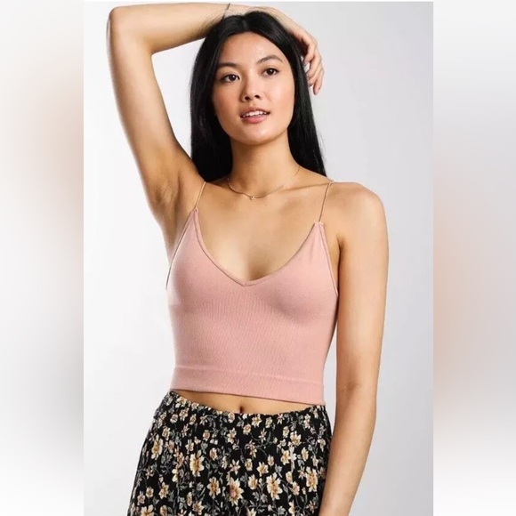 Free People Other - Free People Intimately Brami Crop Top M/L Nude Ribbed V-neck Skinny Strap Cami